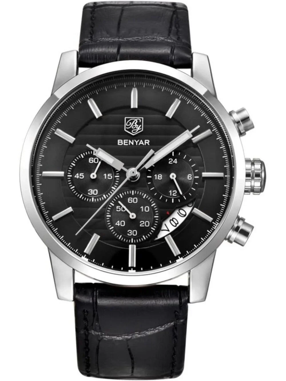 Men's Silver Black Analog Quartz Chronograph Waterproof Fashion Wrist Watch